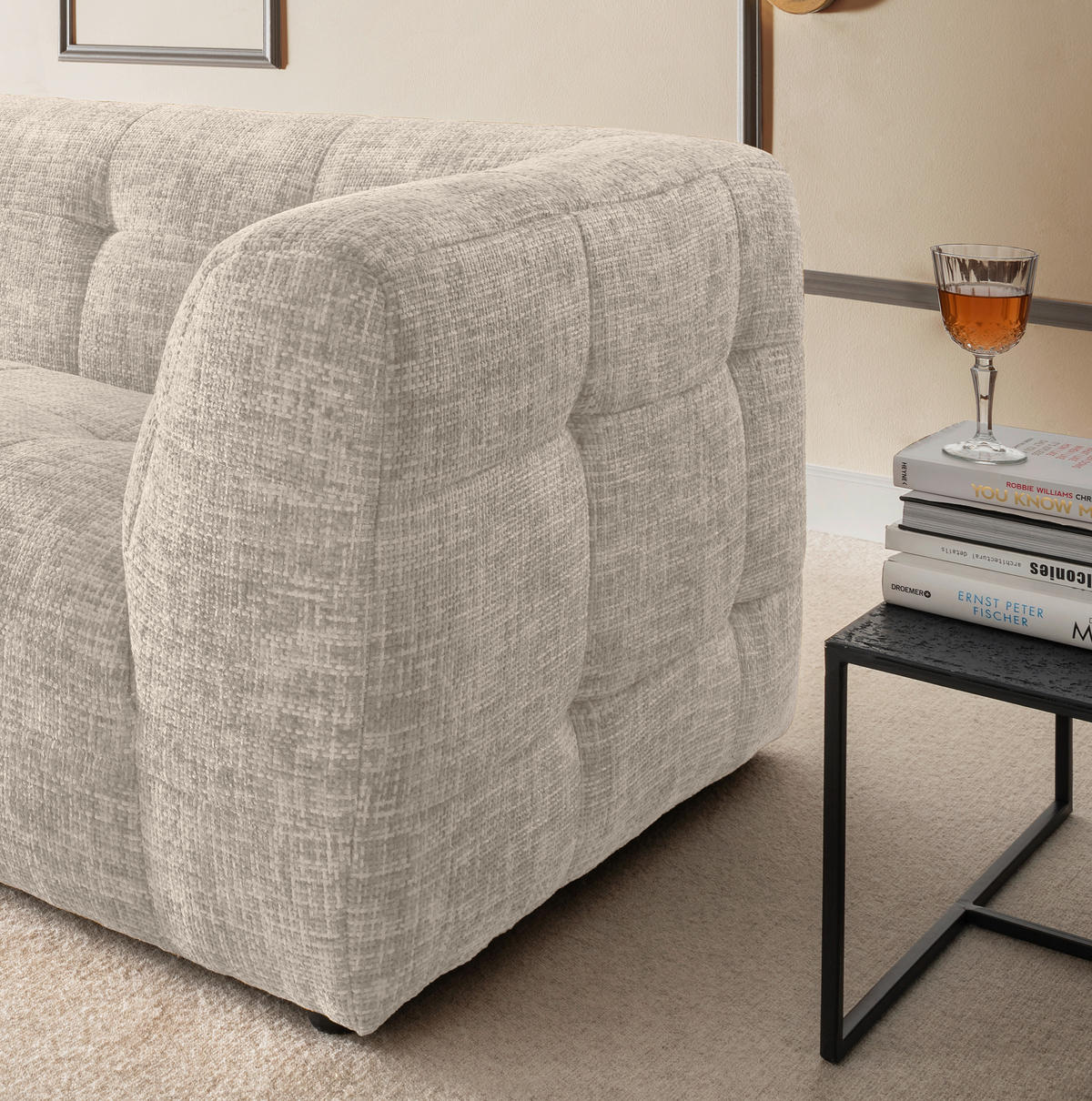 2-SITZER-SOFA Struktur Creme  - Creme/Schwarz, Design, Kunststoff/Textil (184/72/95cm) - Livetastic
