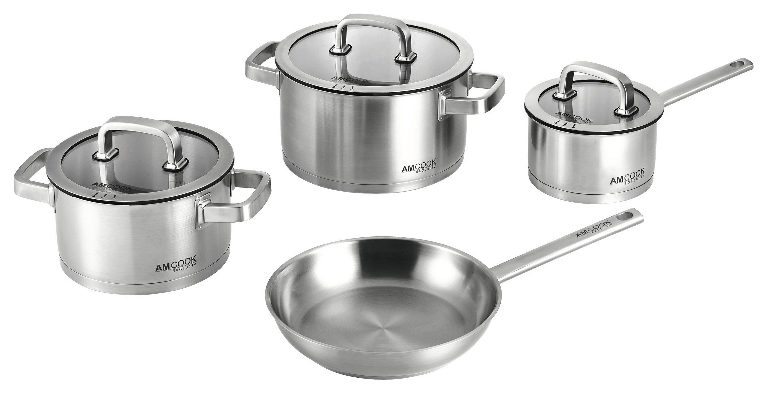 KOCHTOPFSET SENNA S7 7-teilig - Edelstahlfarben, Basics, Glas/Metall - Am Cook