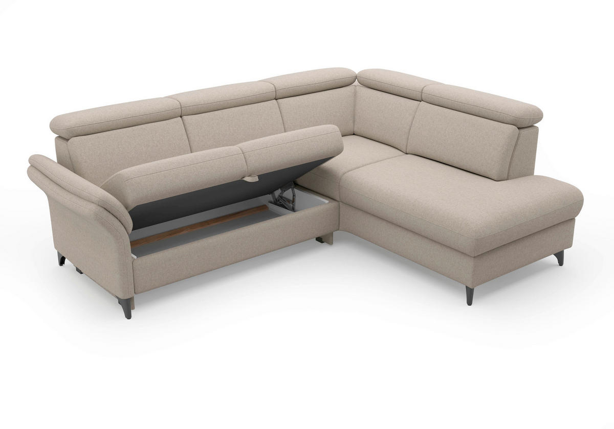 ECKSOFA GLENDALE E Taupe Flachgewebe  - Taupe/Schwarz, KONVENTIONELL, Textil/Metall (247/193cm) - Sit & More