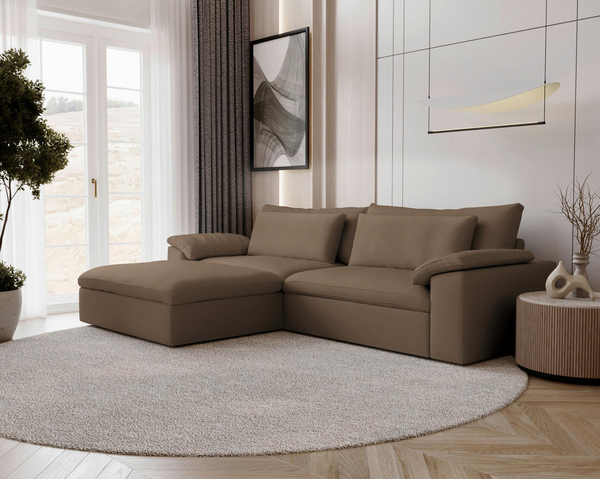 ECKSOFA  Chenille Hellbraun  - Hellbraun/Schwarz, Modern, Kunststoff/Textil (198/306cm) - Carryhome