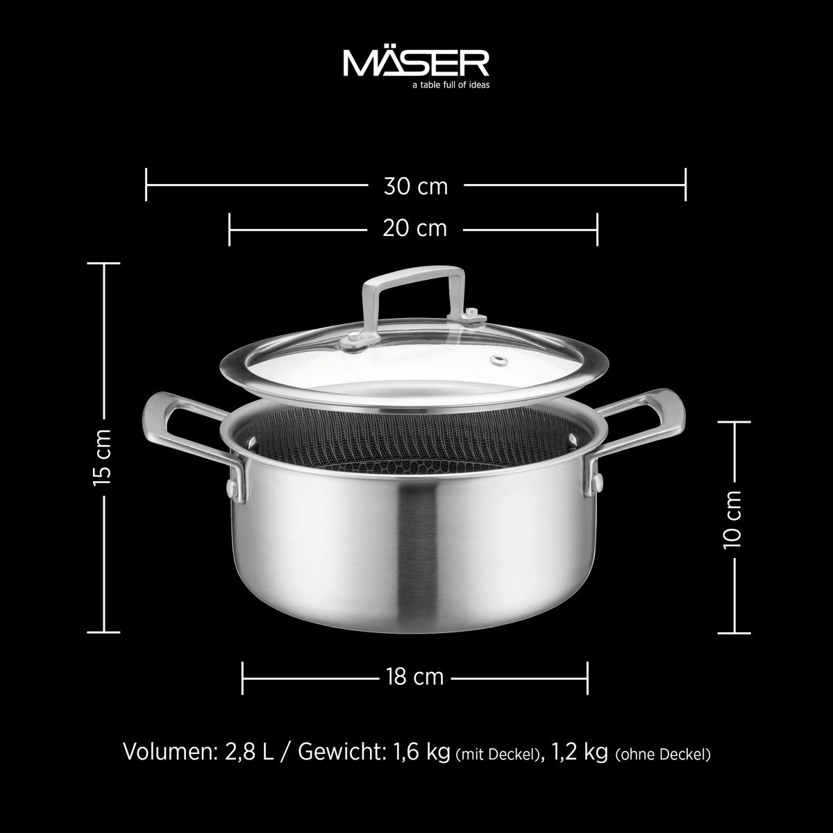 KOCHTOPF HESTIA KERAMIK 2,8 l  - Silberfarben/Schwarz, Basics, Metall (20/15cm) - Mäser