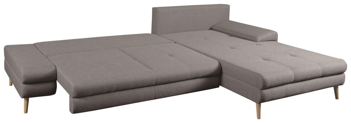 ECKSOFA in Webstoff Greige  - Greige/Beige, Trend, Holz/Textil (313/215cm) - MID.YOU