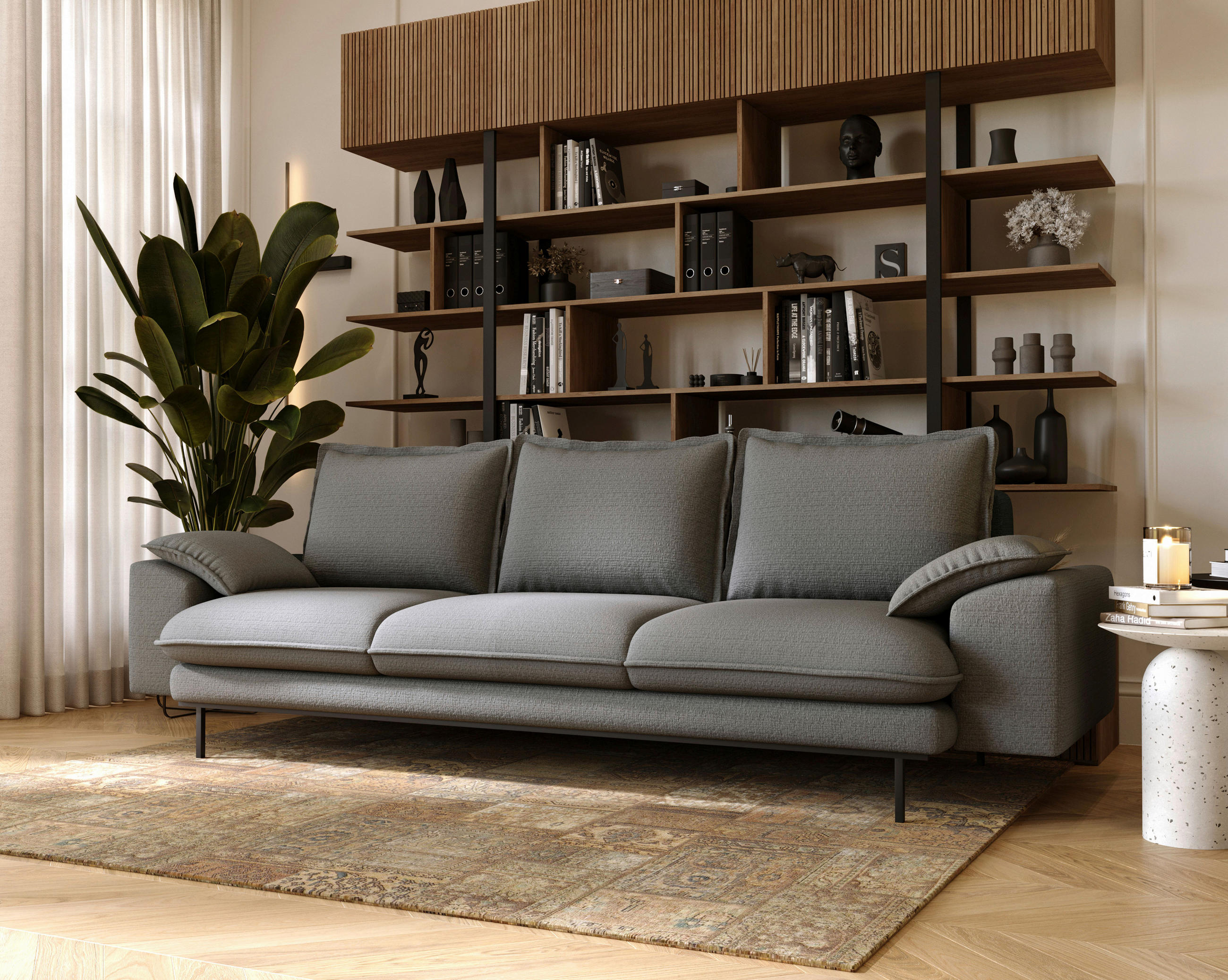 3-SITZER-SOFA Struktur Dunkelgrau  - Dunkelgrau/Schwarz, Design, Textil/Metall (267/92/97cm) - Livetastic