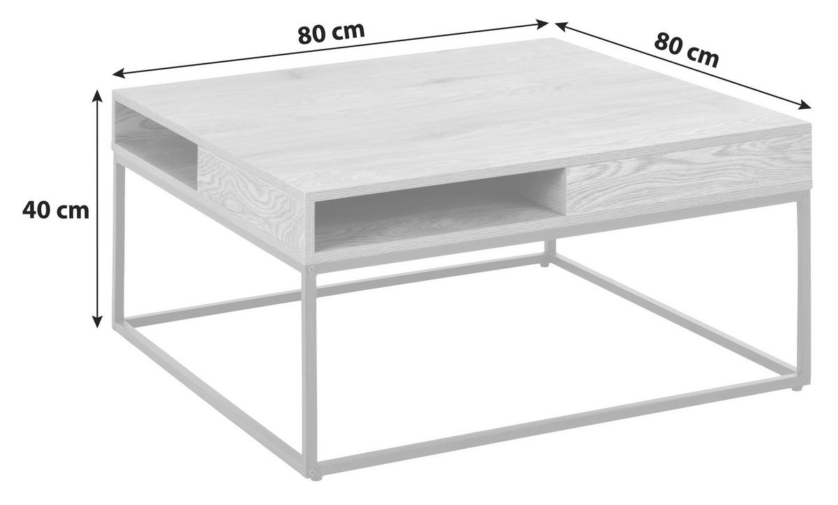 COUCHTISCH in Metall, Holzwerkstoff 80/80/40 cm  - Eichefarben/Schwarz, Trend, Holzwerkstoff/Metall (80/80/40cm) - MID.YOU