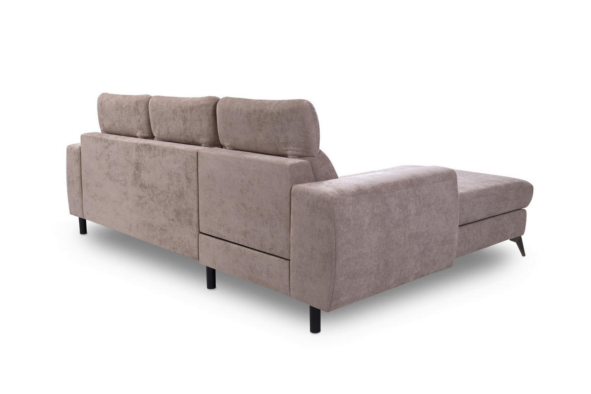 ECKSOFA MUENSTER Beige Chenille Bettkasten, Schlaffunktion, Kopfteilverstellung, Liegefläche im Originalstoff  - Beige/Schwarz, Basics, Textil/Metall (191/264cm) - Livetastic