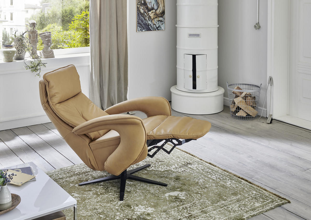 RELAXSESSEL in Leder Dunkelgelb  - Dunkelgelb/Schwarz, Design, Leder/Metall (77/110/87cm) - Valdera