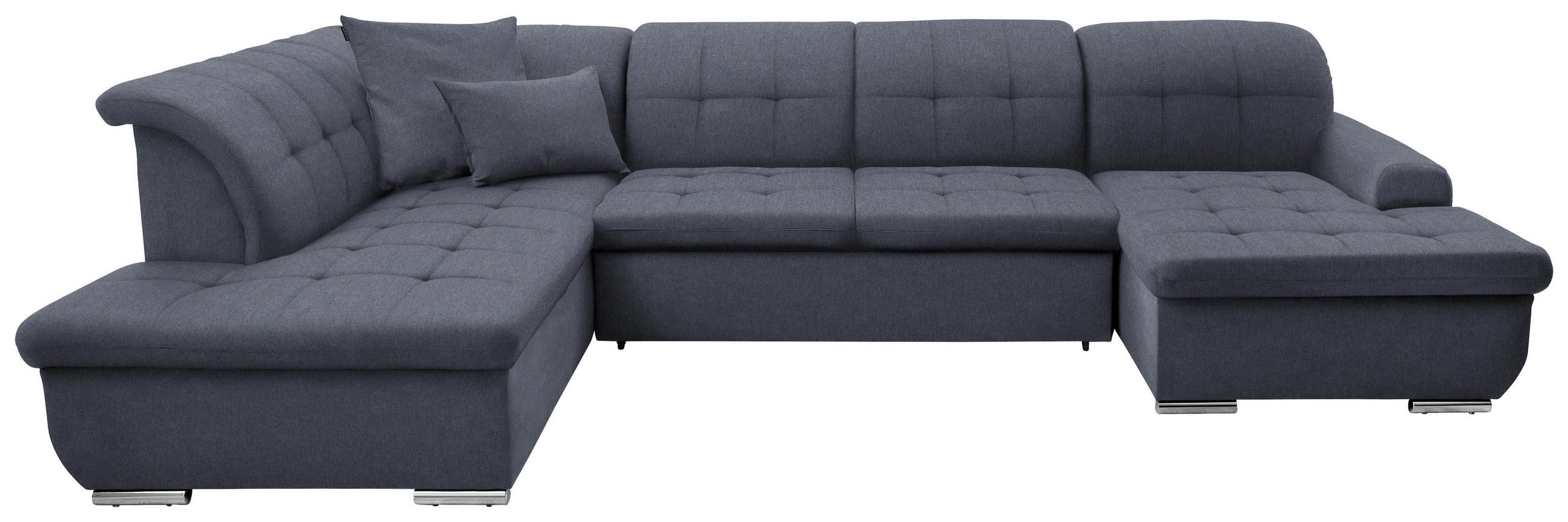 Wohnlandschaft inkl. Funktion Grau Flachgewebe  - Silberfarben/Grau, Design, Textil/Metall (208/342/145cm) - Cantus