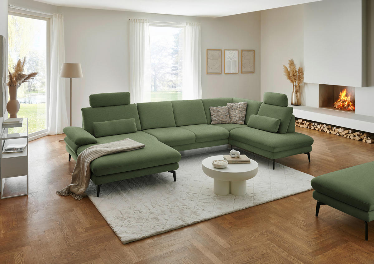 WOHNLANDSCHAFT Chenille, Flachgewebe Grün  - Schwarz/Grün, Design, Textil/Metall (180/344/208cm) - Dieter Knoll