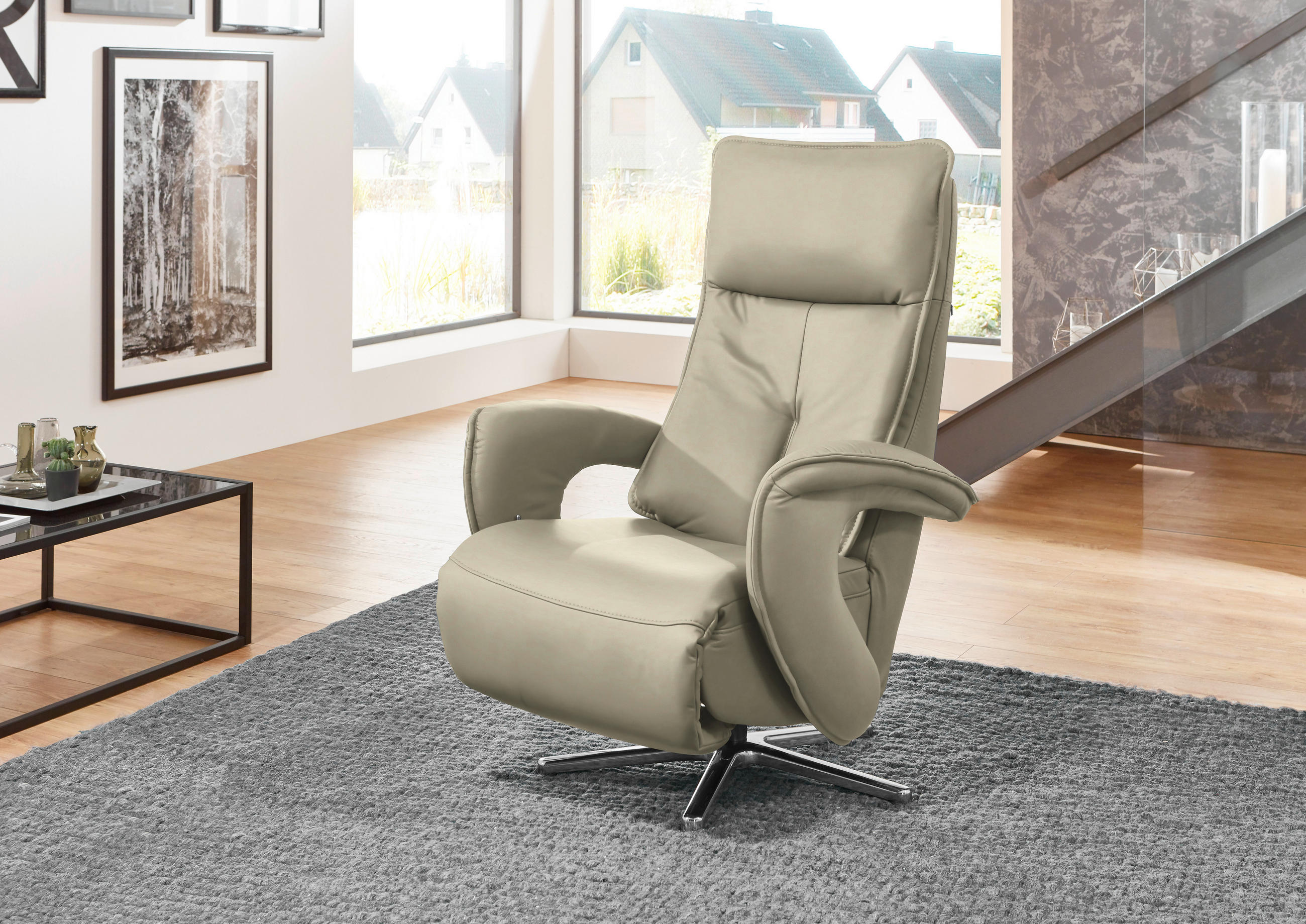 RELAXSESSEL in Leder Creme, Naturfarben  - Chromfarben/Creme, Design, Leder/Metall (77/110/87cm) - Valdera