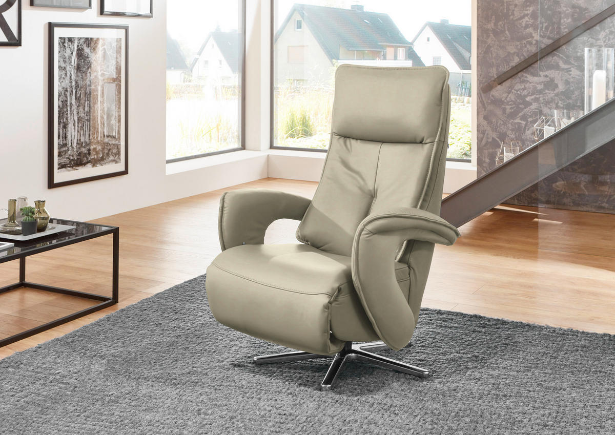 RELAXSESSEL in Leder Creme, Naturfarben  - Chromfarben/Creme, Design, Leder/Metall (77/110/87cm) - Valdera