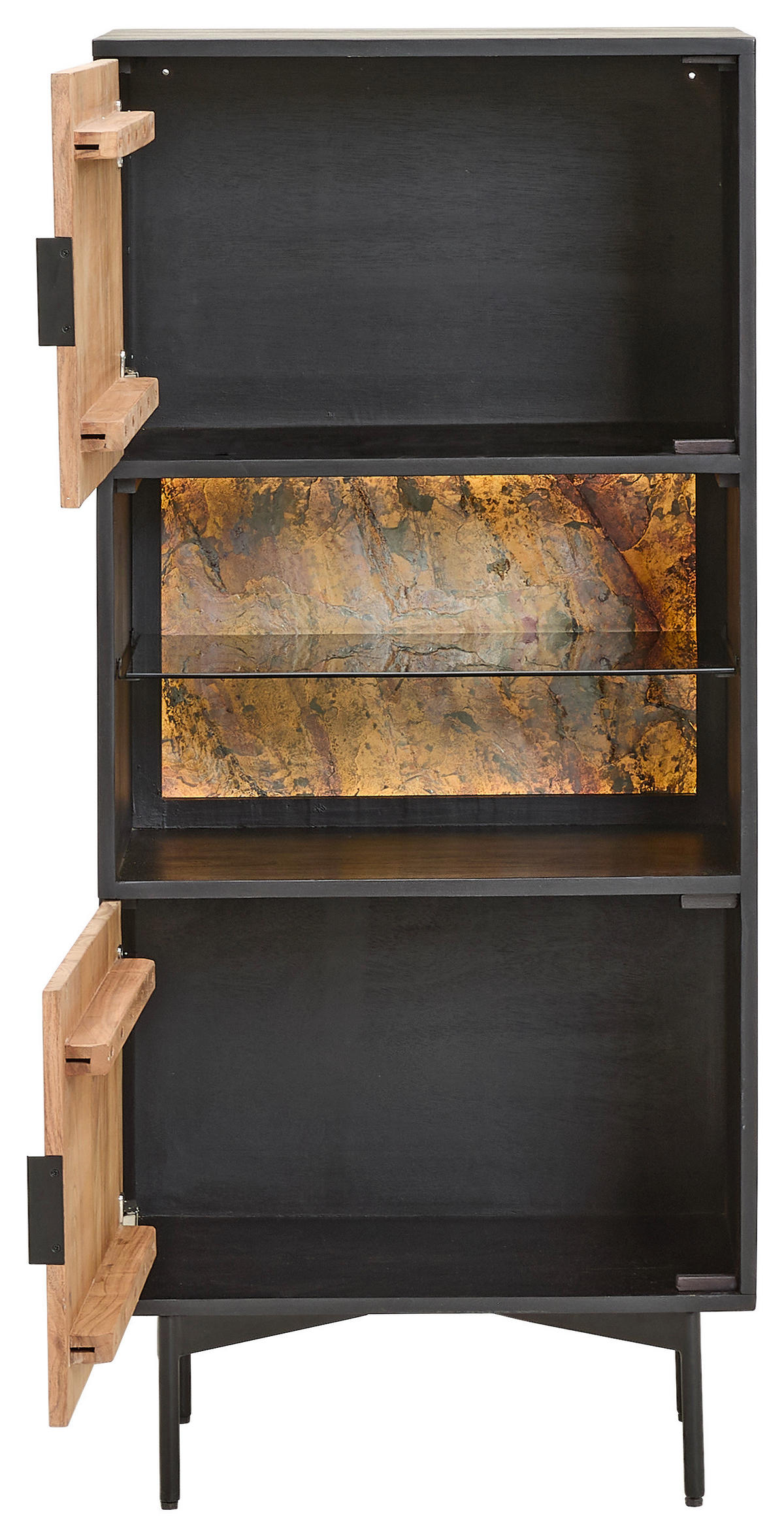 VITRINE in Hartholz Akazie Schwarz, Akaziefarben  - Schwarz/Akaziefarben, KONVENTIONELL, Holz/Metall (60/135/40cm) - Livetastic