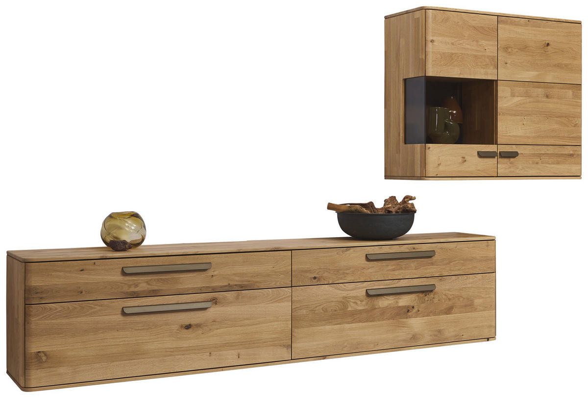 WOHNWAND  in Wildeiche  302,9/190/37,1 cm  - Wildeiche/Bronzefarben, Natur, Glas/Holz (302,9/190/37,1cm) - Valnatura