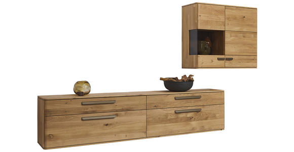 WOHNWAND  in Wildeiche  302,9/190/37,1 cm  - Wildeiche/Bronzefarben, Natur, Glas/Holz (302,9/190/37,1cm) - Valnatura