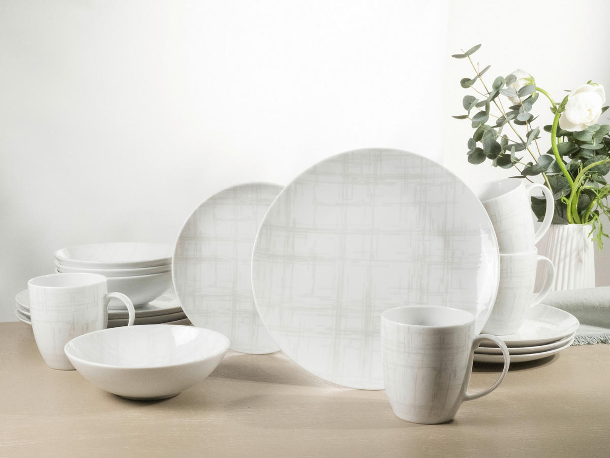 KOMBINOVANÝ SERVIS, 16-dielne, porcelán - viacfarebná/biela, Basics, keramika - Creatable