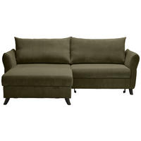 ECKSOFA in Cord Olivgrün  - Schwarz/Olivgrün, Romantik / Landhaus, Holz/Textil (245/159cm) - Stylife
