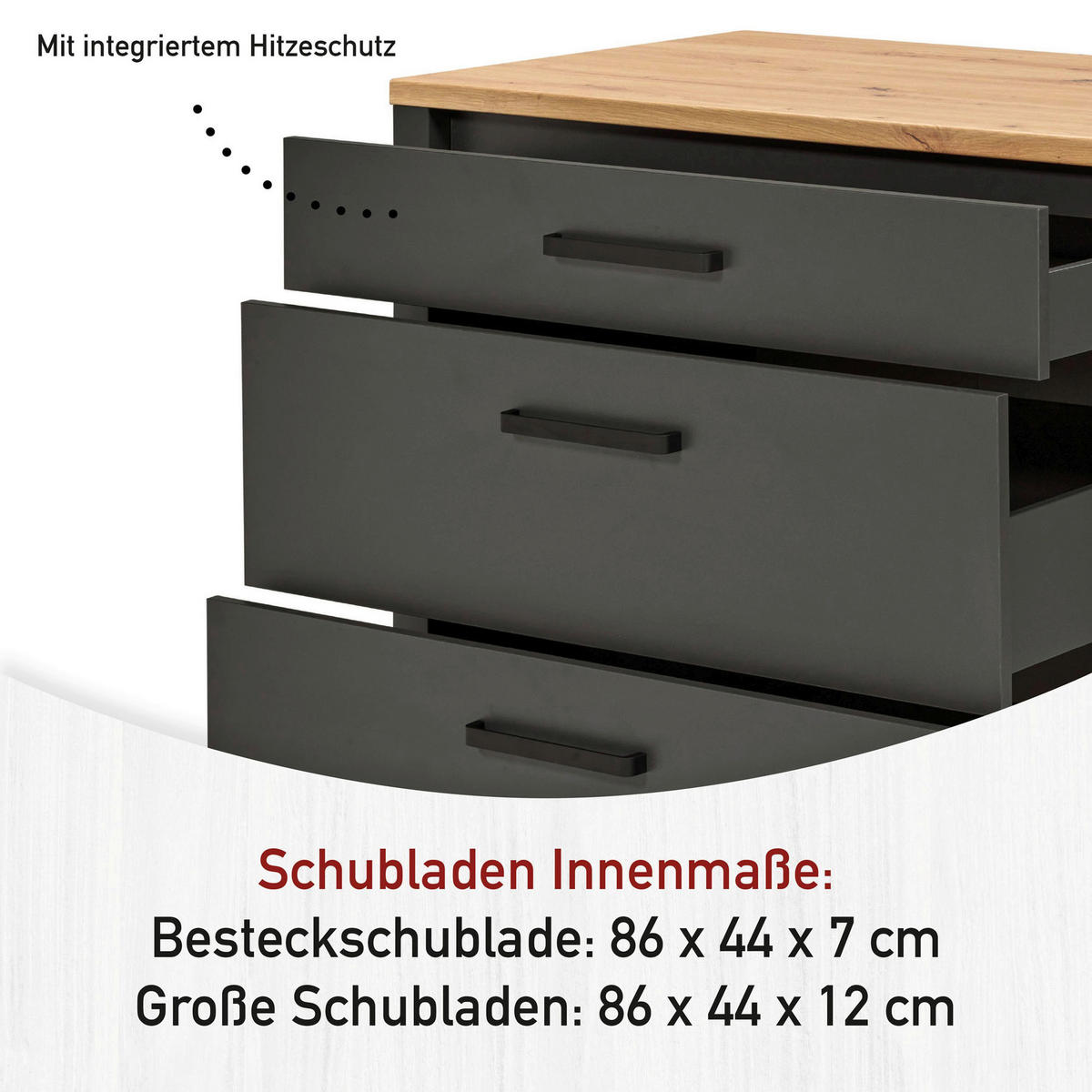 KÜCHENLEERBLOCK   in Anthrazit, Eiche Artisan  - Anthrazit/Schwarz, MODERN, Glas/Holzwerkstoff (370/167/60cm) - home24