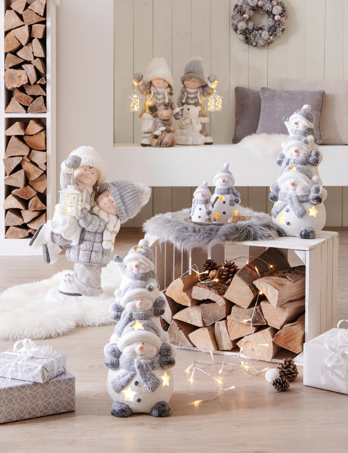 DEKOFIGUR KIND - Weiss/Braun, Trend, Textil/Stein (35/54/21cm) - X-Mas