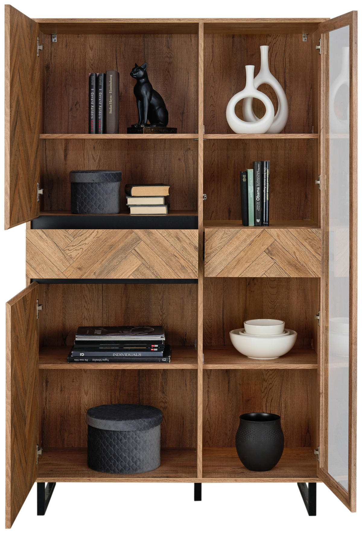 VITRINE  in Schwarz, Eichefarben  - Eichefarben/Schwarz, KONVENTIONELL, Glas/Holzwerkstoff (99,9/165,8/42cm) - Hom`in