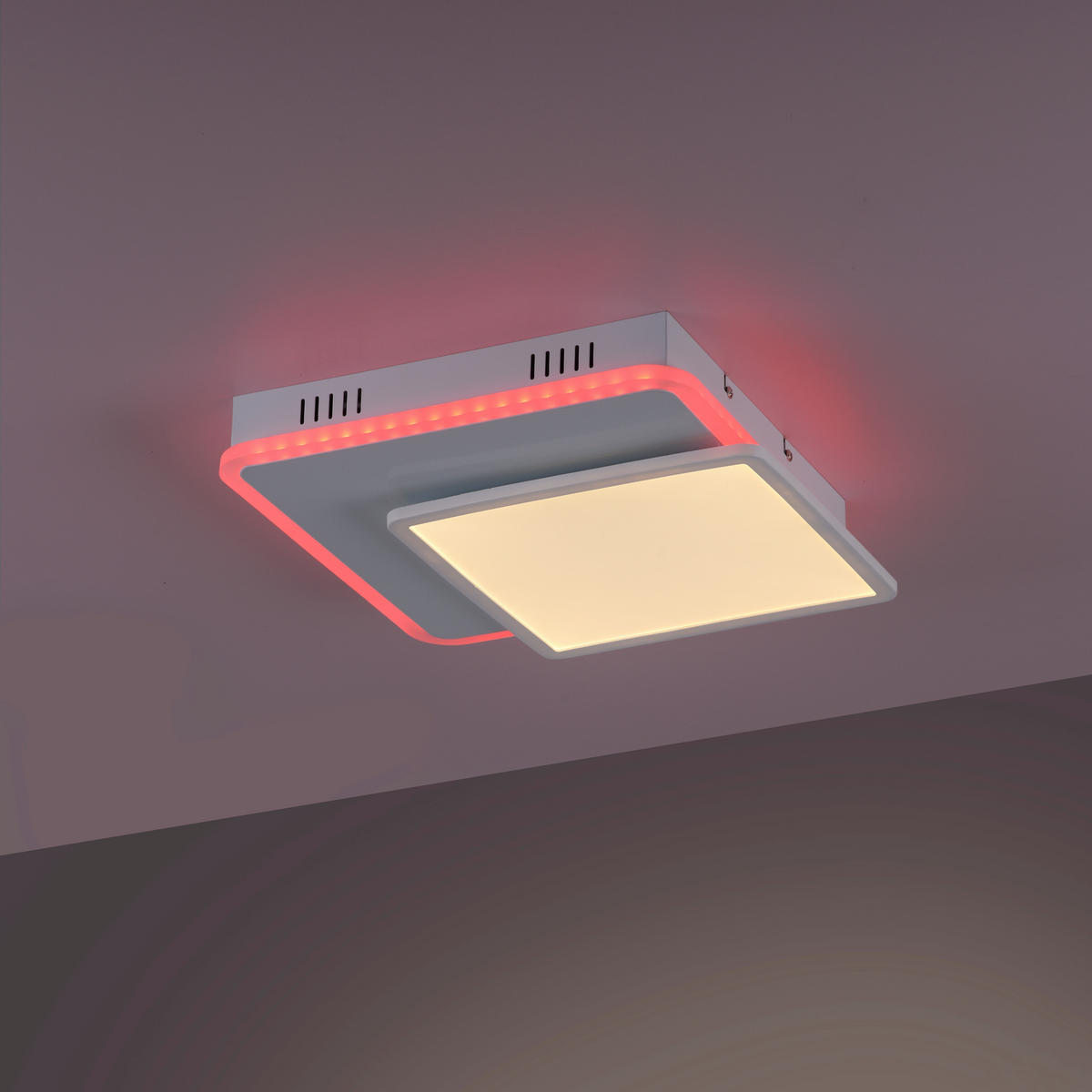 LED-Deckenleuchte 45,3/45,3/7,5 cm   - Weiß, Design, Kunststoff/Metall (45,3/45,3/7,5cm) - Globo