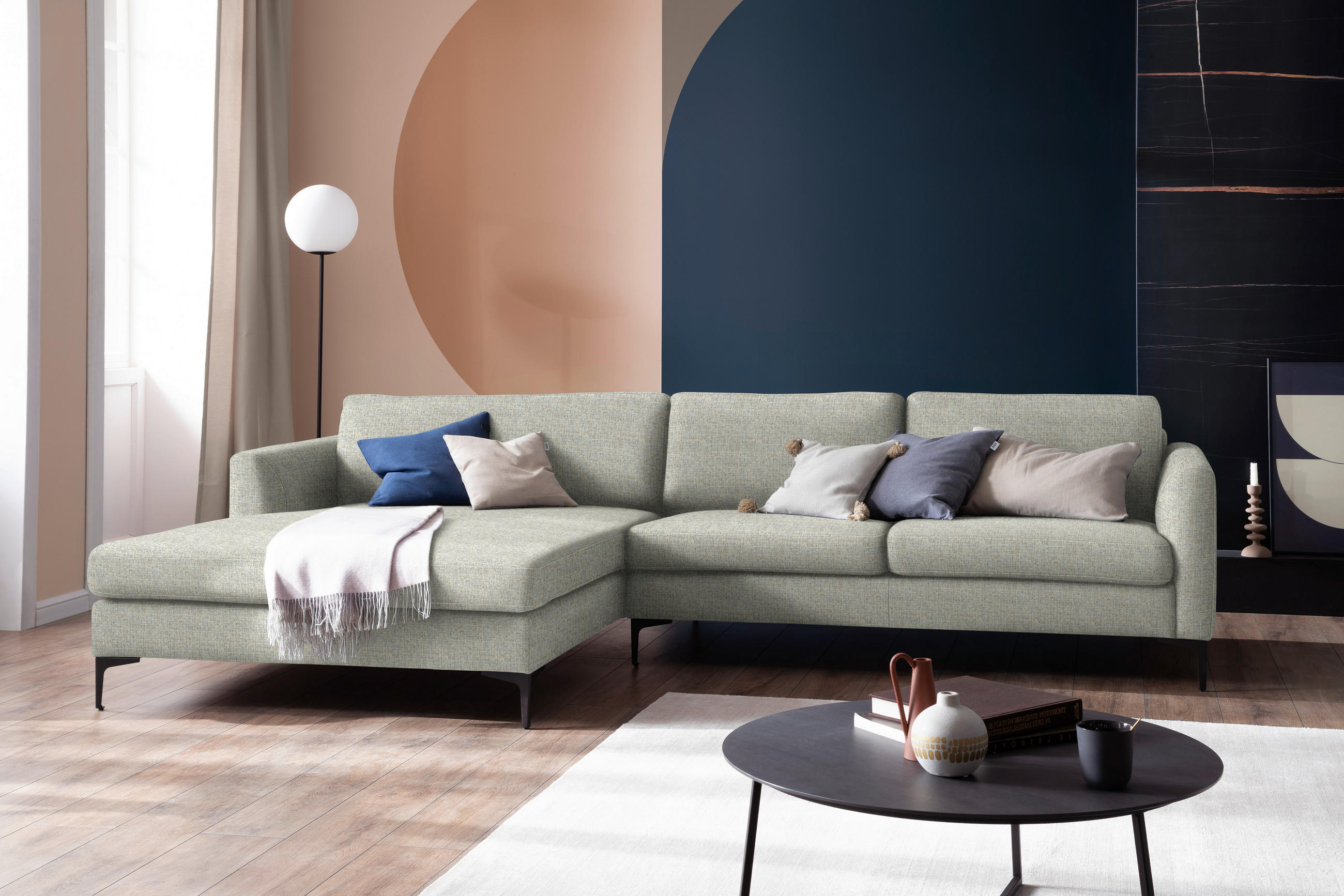 ECKSOFA in Flachgewebe Naturfarben  195/310 cm  - Schwarz/Naturfarben, Design, Textil/Metall (195/310cm) - Schöner Wohnen