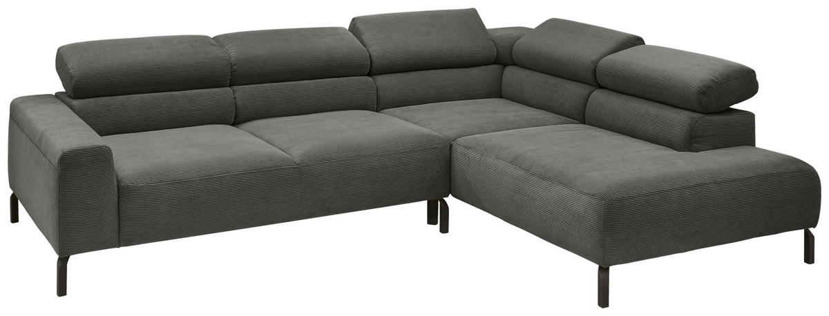 ECKSOFA in Feincord Anthrazit  - Anthrazit/Schwarz, Design, Textil/Metall (273/219cm) - Pure Home Comfort