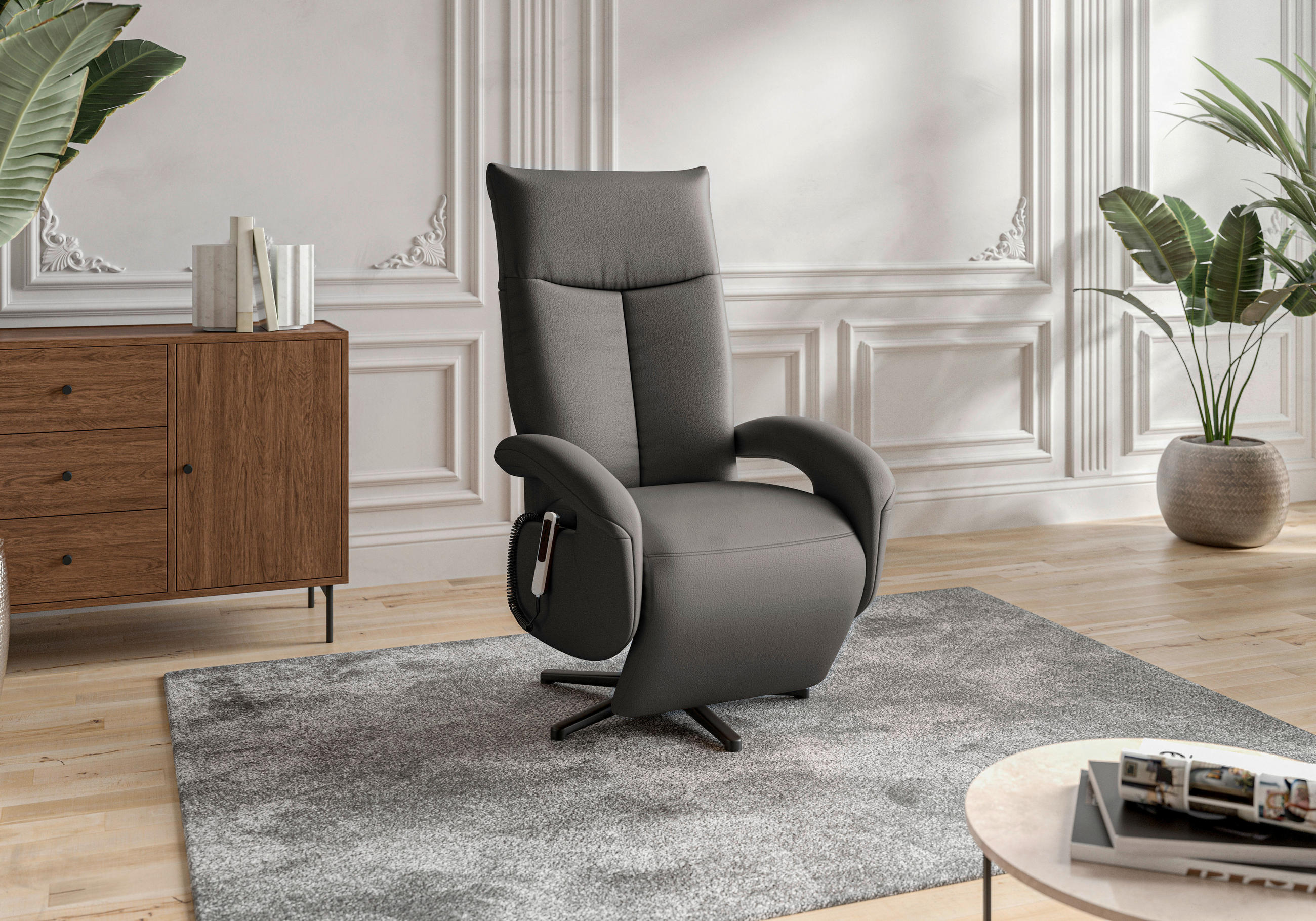 SESSEL in Echtleder Anthrazit  - Anthrazit/Schwarz, Konventionell, Leder/Metall (74/112/82cm) - Sit & More