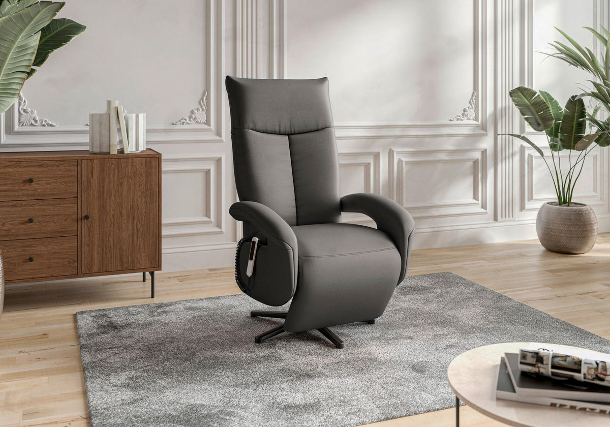 SESSEL in Echtleder Anthrazit  - Anthrazit/Schwarz, KONVENTIONELL, Leder/Metall (74/112/82cm) - Sit & More