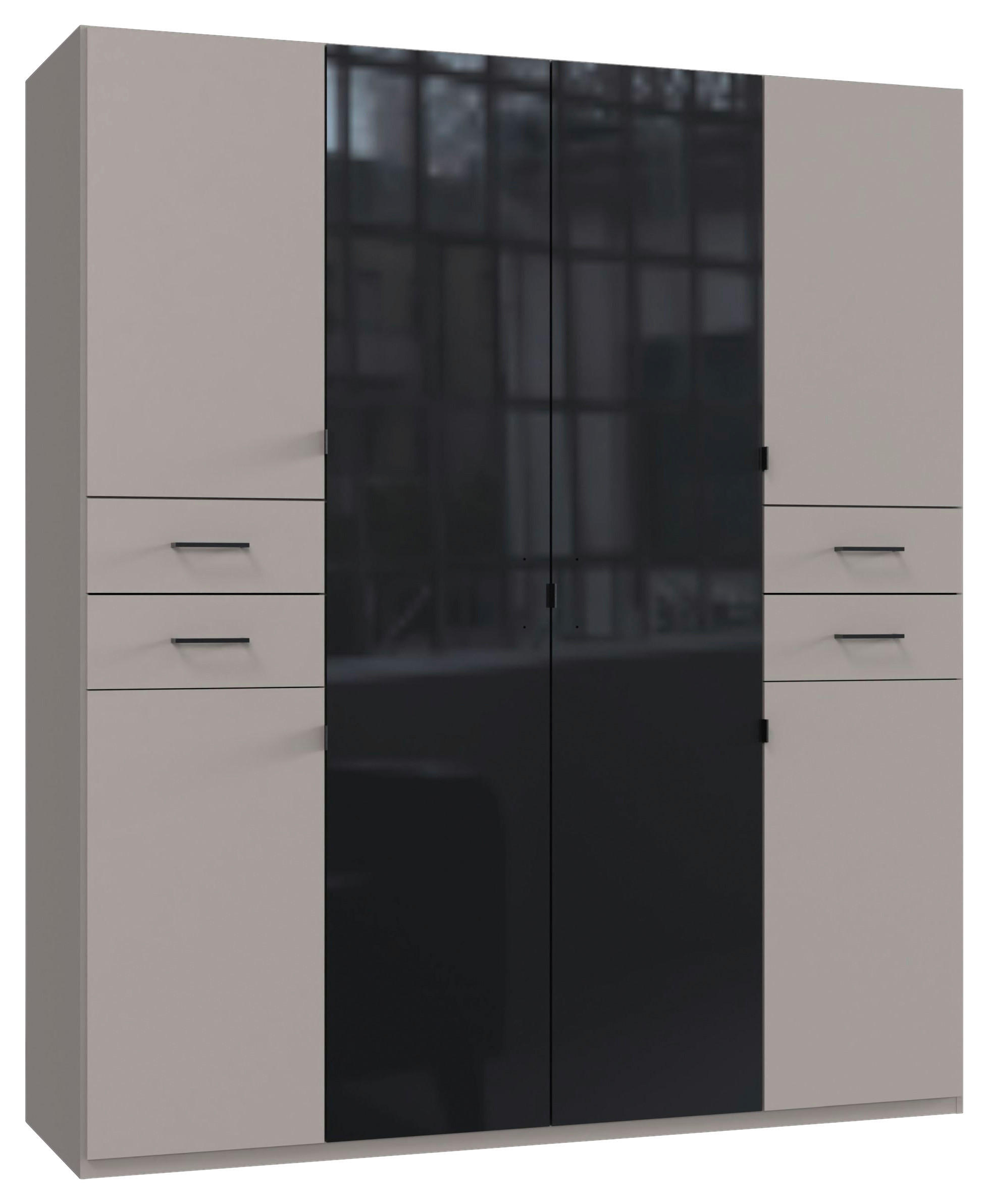 KLEIDERSCHRANK 180/208/58 cm 6-türig Grau, Schwarz  - Schwarz/Grau, KONVENTIONELL, Glas/Holzwerkstoff (180/208/58cm) - Boxxx