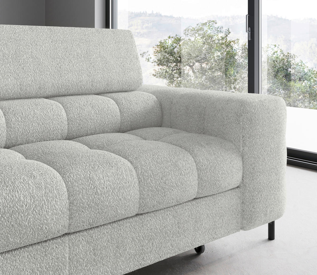 ECKSOFA FERUCCE in Teddystoff Grau  200/276 cm  - Schwarz/Grau, Design, Textil/Metall (200/276cm) - MID.YOU