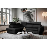 WOHNLANDSCHAFT  in Kombination Echtleder/Lederlook Schwarz  - Schwarz, Leder/Metall (211/262cm) - Celina Home