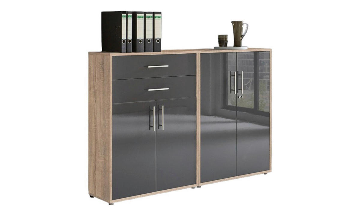 AKTENSCHRANK Sonoma Eiche, Anthrazit Hochglanz  - Anthrazit Hochglanz/Sonoma Eiche, MODERN, Holzwerkstoff (168,8/113,6/33cm) - MID.YOU