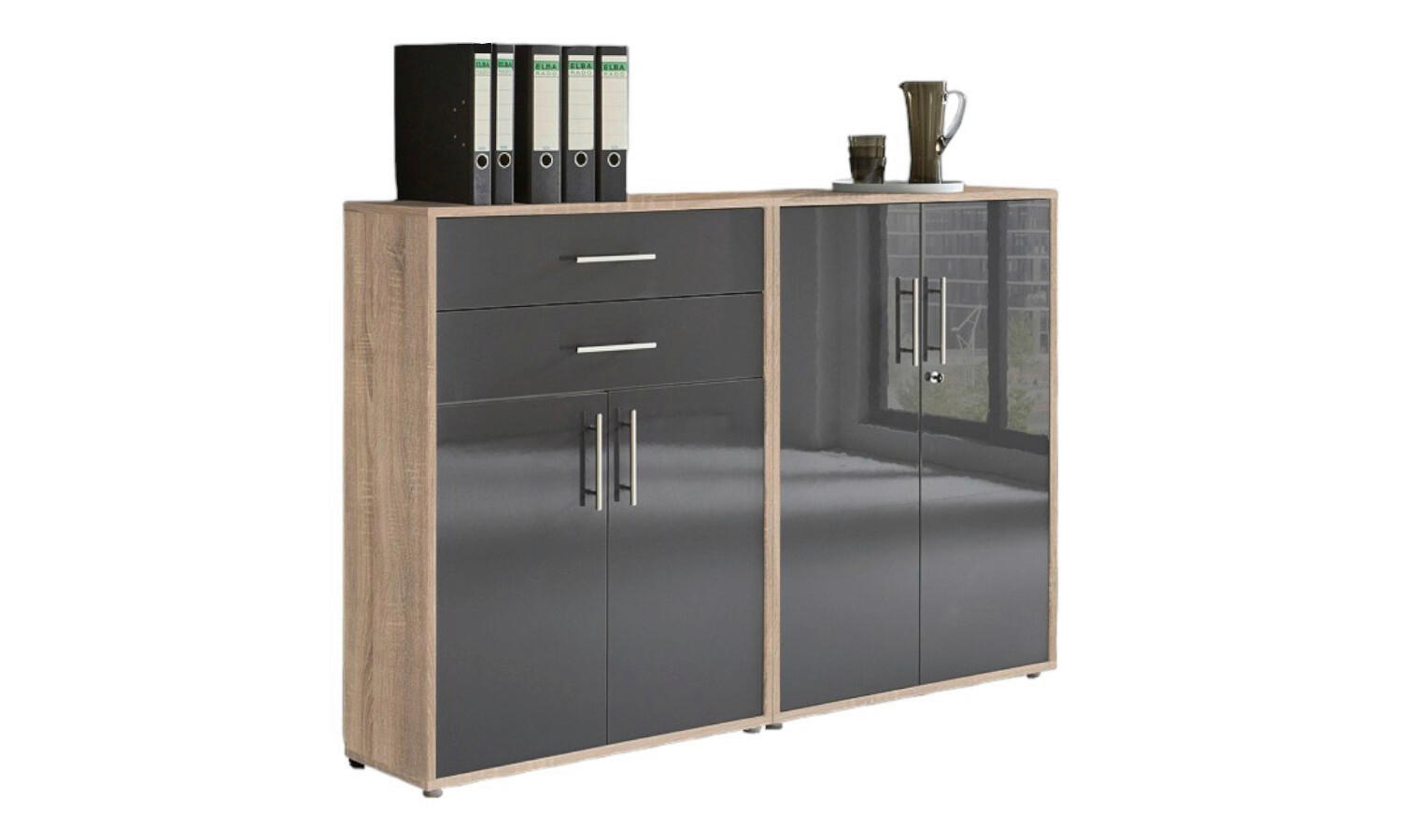 Mid.you Aktenschrank Sonoma Eiche, Anthrazit Hochglanz 168.8x113.6x33 cm