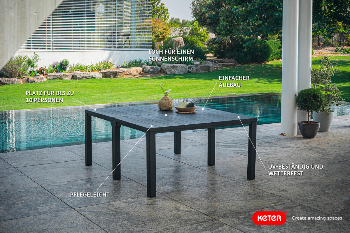 GARTENTISCH Kunststoff rechteckig  - Graphitfarben, KONVENTIONELL, Kunststoff (292.9/75/89.4cm) - Keter