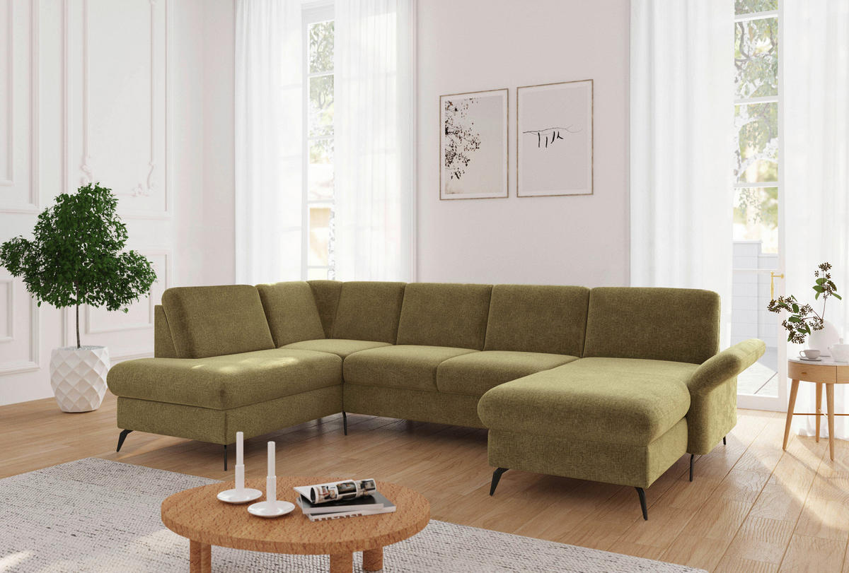 WOHNLANDSCHAFT ROCHELLE E in Flachgewebe Olivgrün  - Schwarz/Olivgrün, KONVENTIONELL, Textil/Metall (195/314/164cm) - Sit & More