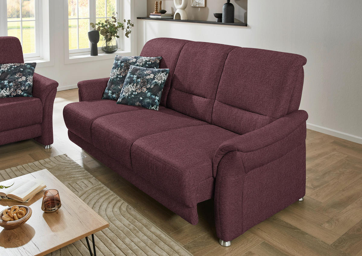 3-SITZER-SOFA Flachgewebe Weinrot  - Weinrot/Alufarben, Konventionell, Textil/Metall (198/96/93cm) - Beldomo Premium