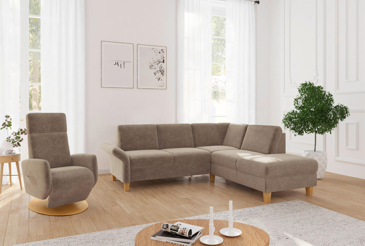ECKSOFA ROCHELLE E Hellbraun Flachgewebe  - Hellbraun/Eichefarben, KONVENTIONELL, Holz/Textil (240/216cm) - Sit & More