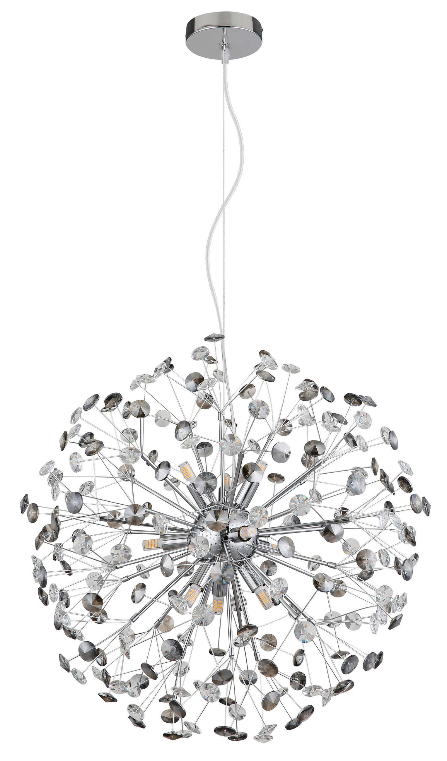Globo Kristall-Hängeleuchte Katrina Grau, Klar, Chrom, Transparent 150 cm