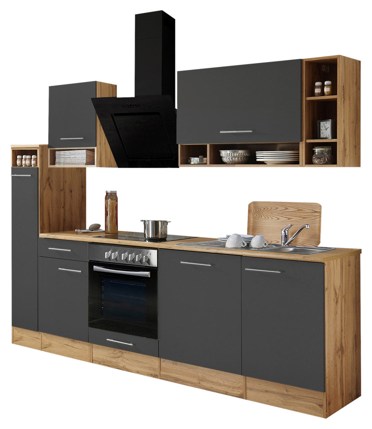 KÜCHENLEERBLOCK 250 cm   in Grau  - Wildeiche/Edelstahlfarben, Basics, Holzwerkstoff/Metall (250cm) - Respekta