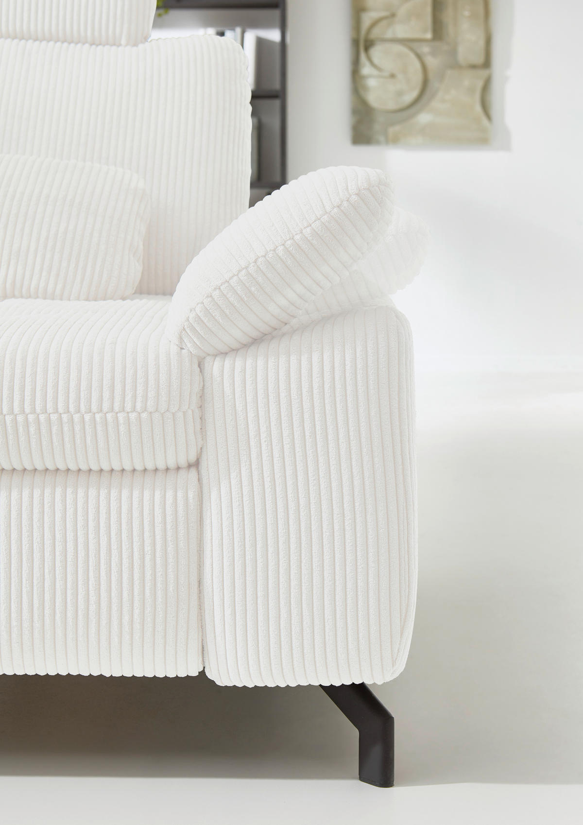 ECKSOFA in Cord, Velours Creme, Naturfarben  - Creme/Schwarz, Design, Textil/Metall (197/291cm) - Beldomo Style