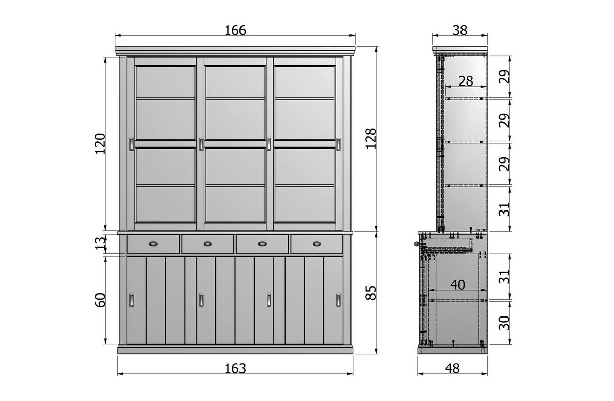 VITRINE in vollmassiv Kiefer Weiß  - Schwarz/Weiß, Design, Glas/Holz (166/214/48cm) - Livetastic