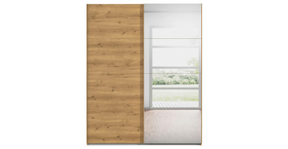 SCHWEBETÜRENSCHRANK  in Eichefarben  - Eichefarben, Design, Glas/Holzwerkstoff (181/223/68cm) - Novel