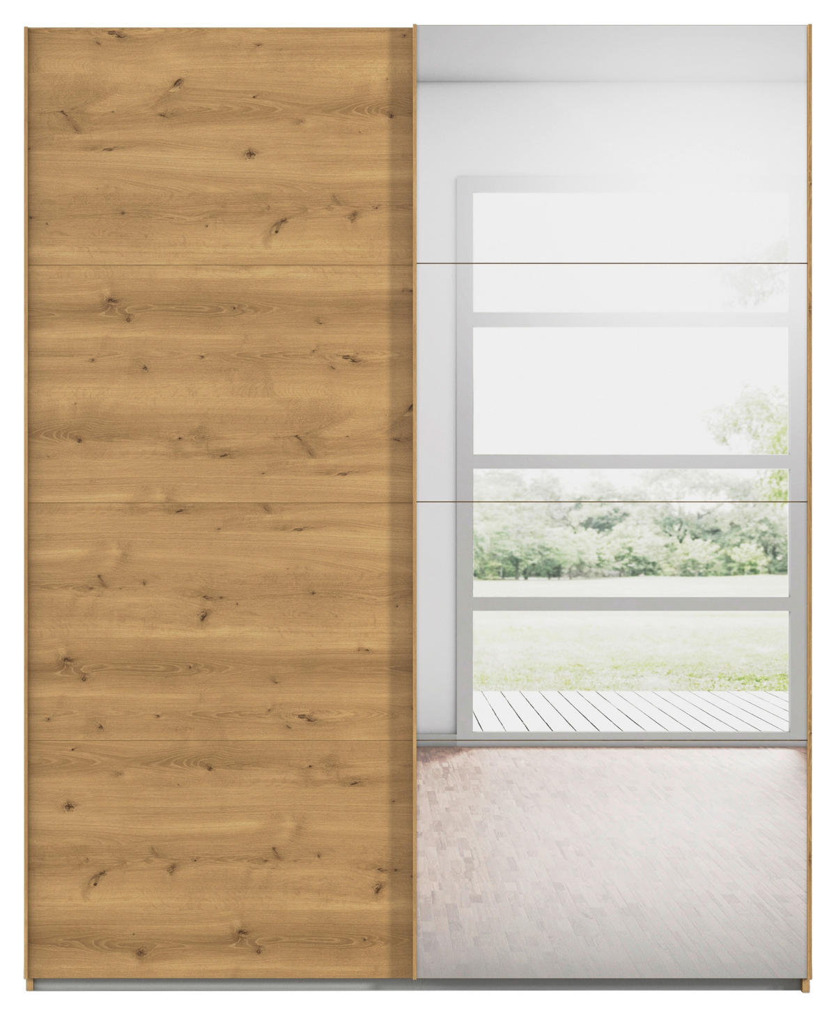SCHWEBETÜRENSCHRANK 181/223/68 cm 2-türig Eichefarben  - Eichefarben, Design, Glas/Holzwerkstoff (181/223/68cm) - Novel