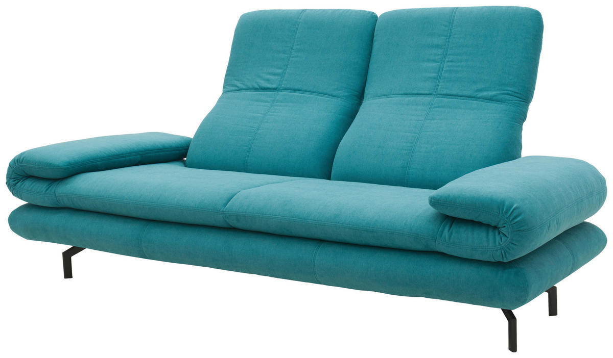 ZWEISITZER-SOFA mit Funktionen Webstoff Türkis  - Türkis/Schwarz, Design, Textil/Metall (204 (264)/83 (110)/98cm) - LOOKS by W.Joop
