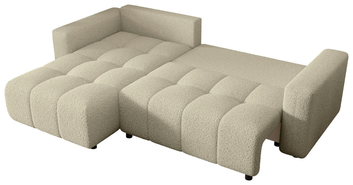 ECKSOFA Beige Bouclé Zierkissen, Rückenkissen, Bettkasten, Schlaffunktion, Rücken echt, Liegefläche im Originalstoff  - Beige/Schwarz, MODERN, Kunststoff/Textil (190/280cm) - Carryhome