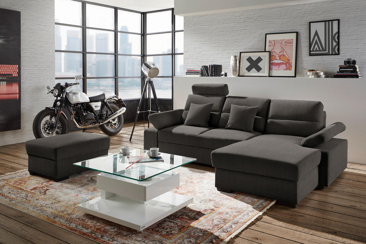 ECKSOFA in Webstoff Dunkelbraun  - Dunkelbraun, Konventionell, Kunststoff/Textil (258/166cm) - Cantus