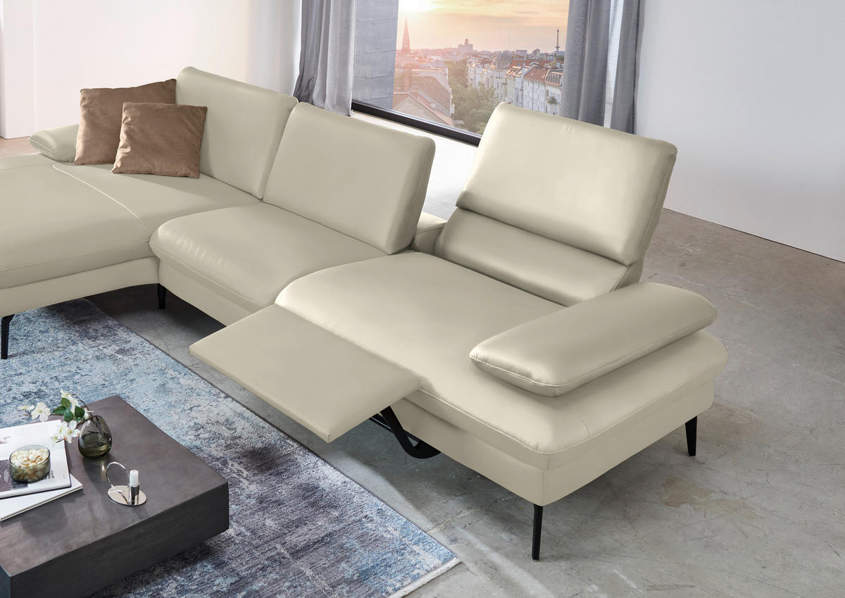 ECKSOFA in Echtleder Ecru  - Ecru/Schwarz, Design, Leder/Metall (157/325cm) - Dieter Knoll