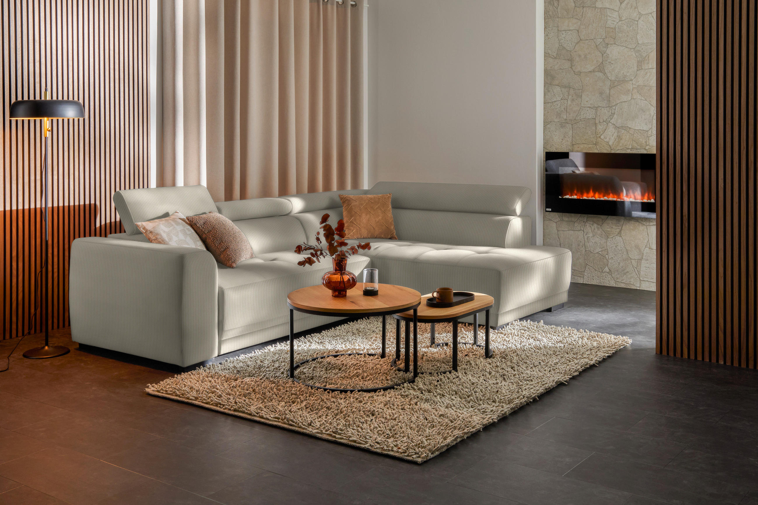 ECKSOFA in Feincord Beige  - Beige/Schwarz, Design, Kunststoff/Textil (284/205cm) - MID.YOU