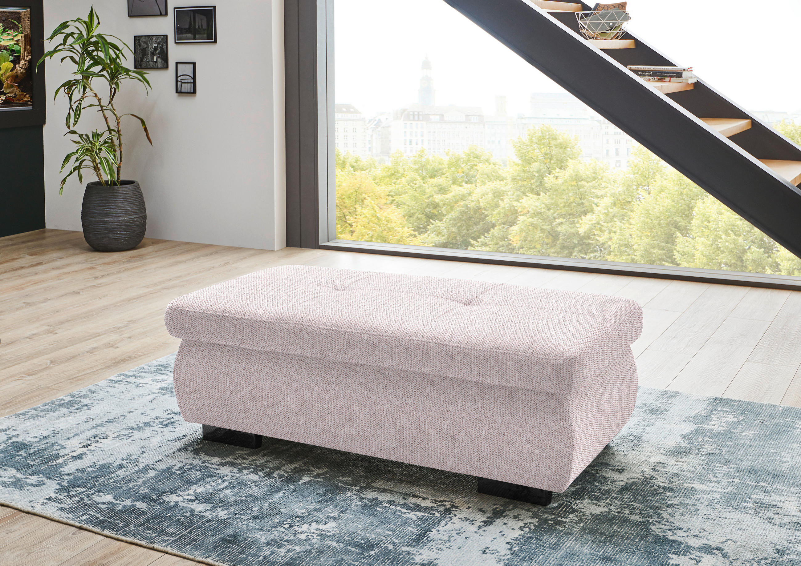 HOCKER in Textil Hellrosa  - Hellrosa/Schwarz, Design, Textil/Metall (138/44/67cm) - Beldomo Style