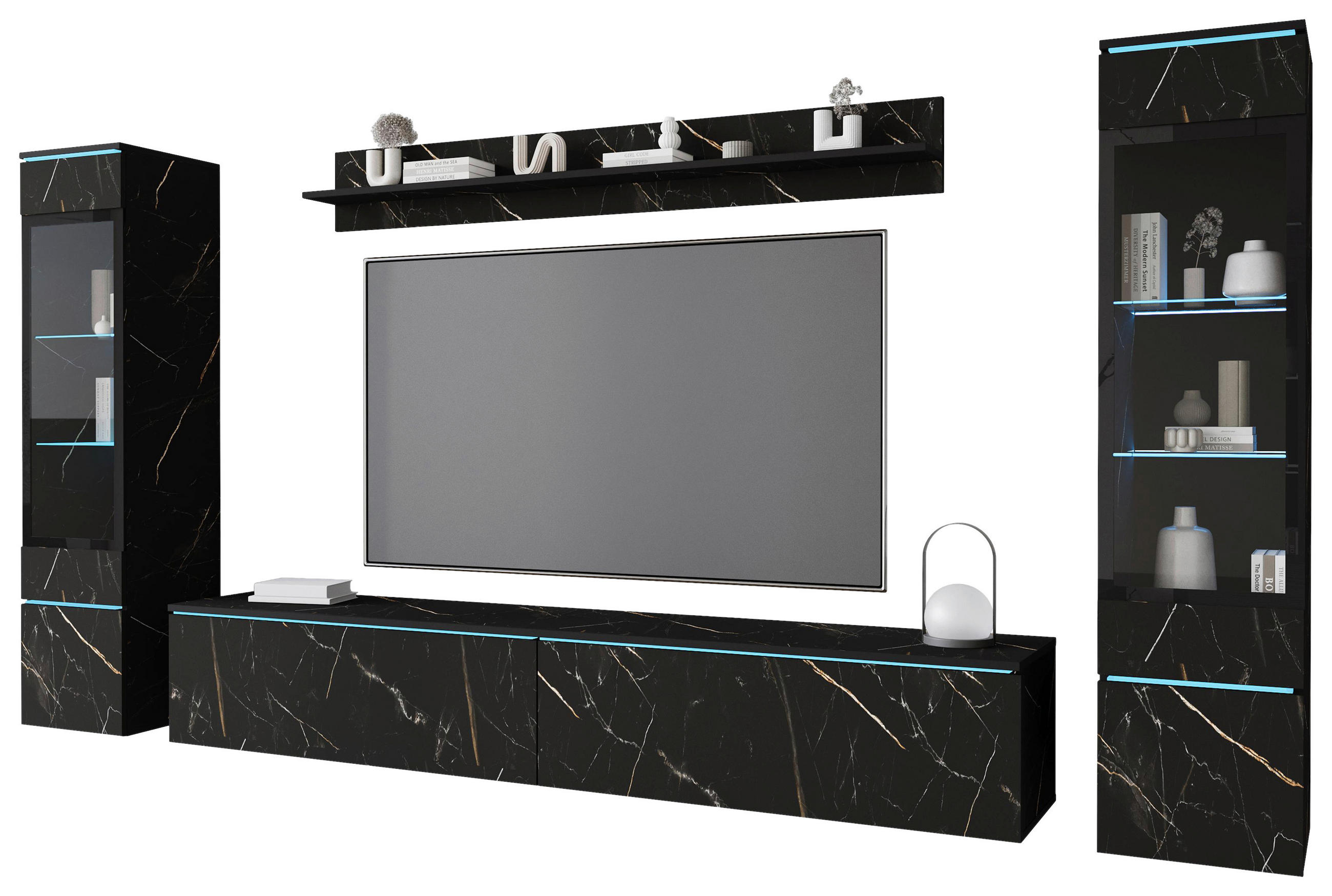 HYLLKOMBINATION 4 delar  i skifferfärgad  240/130/33 cm  - skifferfärgad/grå, Design, trämaterial/glas (240/130/33cm) - Livetastic