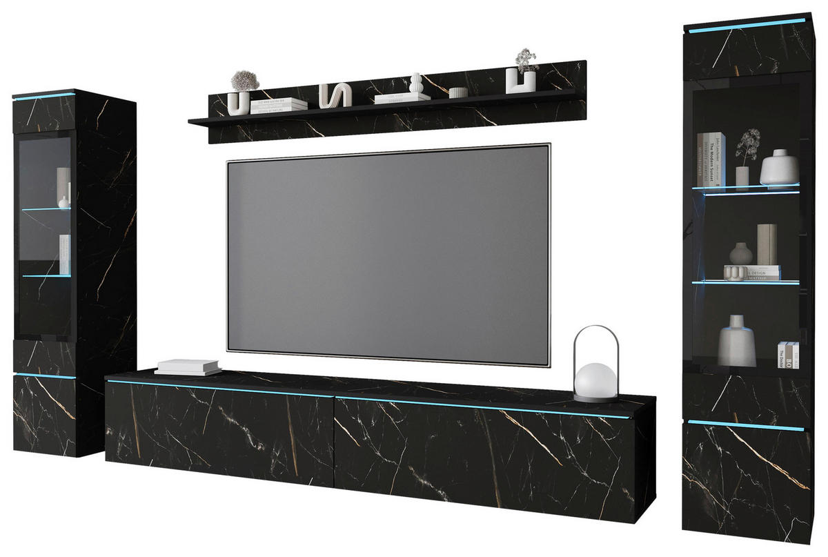 WOHNWAND Vera 4-teilig  in Schieferfarben  240/130/33 cm  - Schieferfarben/Grau, Design, Glas/Holzwerkstoff (240/130/33cm) - Livetastic
